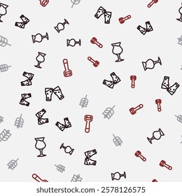 Set line Glass of beer, Wheat and Bottle opener on seamless pattern. Vector