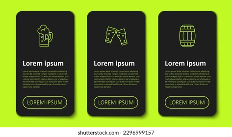 Set line Glass of beer,  and Wooden barrel. Business infographic template. Vector