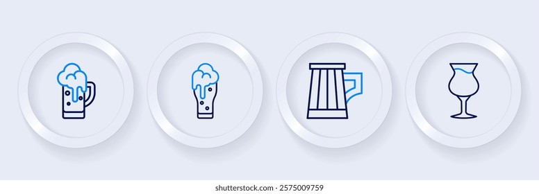 Set line Glass of beer, Wooden mug,  and  icon. Vector