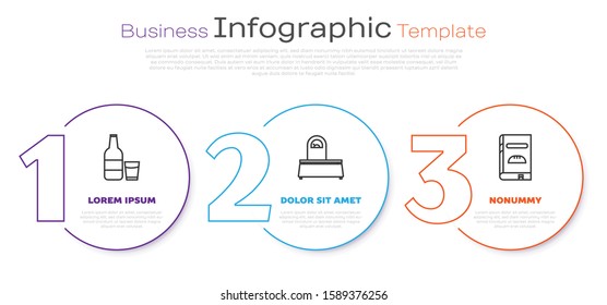 Set line Glass bottle with milk and glass , Scales  and Cookbook . Business infographic template. Vector