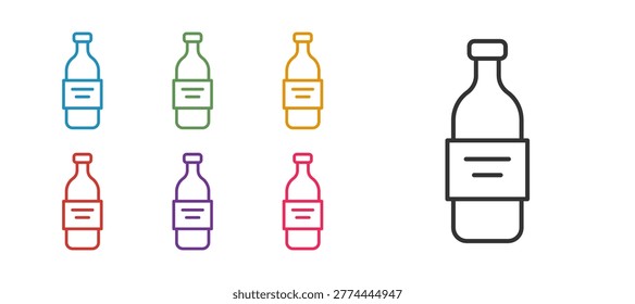 Set line Glass bottle of vodka icon isolated on white background. Set icons colorful. Vector
