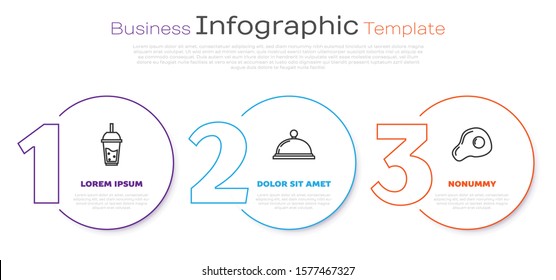 Set line Glass of lemonade with drinking straw, Covered with a tray of food and Scrambled eggs. Business infographic template. Vector