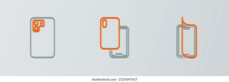 Set line Glass screen protector, Smartphone and  icon. Vector