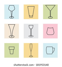  set line glass vector icons