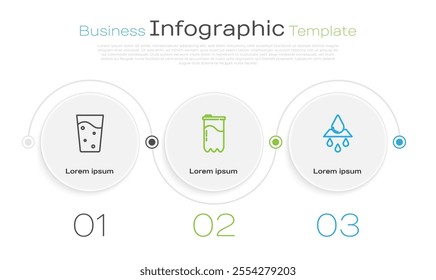 Set line Glass with water, Water filter cartridge and Recycle clean aqua. Business infographic template. Vector