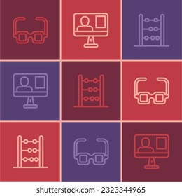 Establecer lentes de línea, abacus e icono de clase Online. Vector