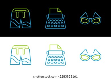 Set line Glasses, Short or pants and Retro typewriter icon. Vector