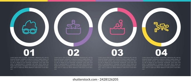 Set line Glasses for swimming, Water gymnastics, polo and Scuba diver. Business infographic template. Vector