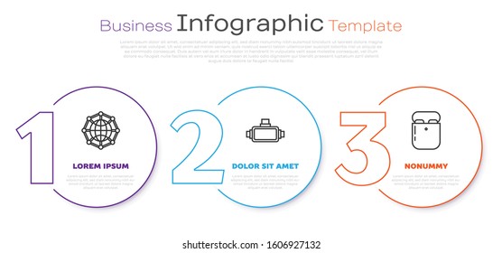 Set line Global technology or social network, Virtual reality glasses and Air headphones in box. Business infographic template. Vector
