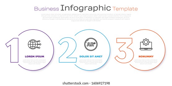 Set line Global technology or social network, Ar, augmented reality and Laptop and gear. Business infographic template. Vector