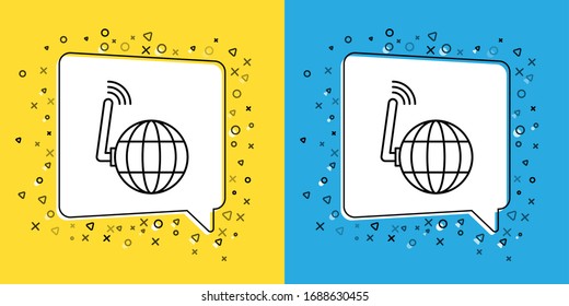 Set line Global technology or social network icon isolated on yellow and blue background.  Vector Illustration