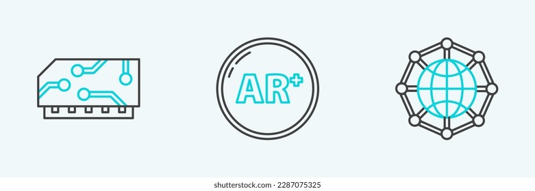 Setzen Sie die Zeile Globale Technologie oder soziales Netzwerk, RAM, zufälligen Zugriff Speicher und Ar, erweiterte Realität Symbol. Vektorgrafik