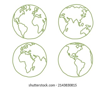 Establecer el mapa de tierra del planeta aislado de Line Globe en fondo blanco. Ilustración de diseño de vectores.