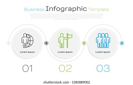 Set line Globe and people, Man holding flag and Users group. Business infographic template. Vector
