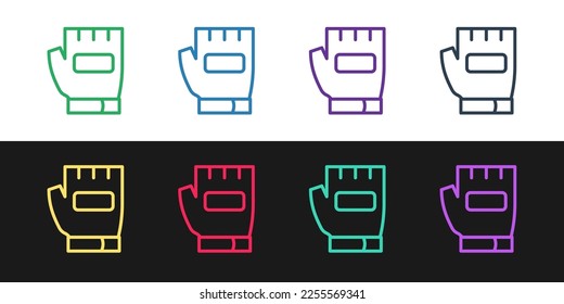 Set line Gloves icon isolated on black and white background. Extreme sport. Sport equipment.  Vector