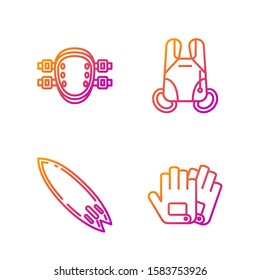 Set line Gloves, Surfboard, Knee pads and Parachute. Gradient color icons. Vector