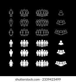 Set line and glyph icons of people group