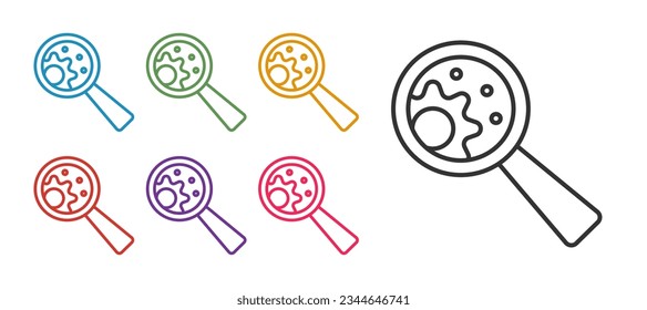 Establecer el icono de línea GMO aislado en fondo blanco. Acrónimo de organismo modificado genéticamente. Modificación del alimento del adn. Indique los iconos en colores. Vector