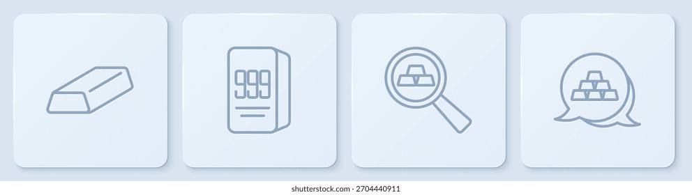 Set line Barras de oro, 24k y . Botón cuadrado blanco. Vector