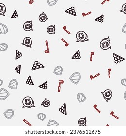 Set line Gold bars, Horseshoe, Shield and Fire poker on seamless pattern. Vector