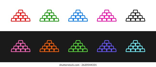 Set line Gold bars icon isolated on black and white background. Banking business concept.  Vector