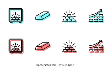 Set line Gold bars, Safe with gold,  and Growth arrow icon. Vector