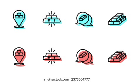 Fija la línea Barras de oro y el icono de caja de papel Stacks. Vector