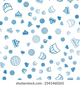 Set line Golf ball, Baseball cap and label on seamless pattern. Vector