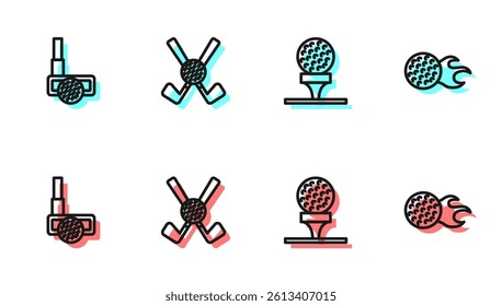 Set line Golf ball on tee, club with, Crossed golf and  icon. Vector