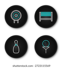 Fije la bola de golf en el tee, el perno de bolos, la línea de acabado de la cinta y el icono del deporte objetivo. Vector