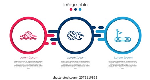 Set line Golf ball in water,  and hole with flag. Business infographic template. Vector