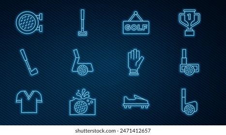 Set line Golf club with ball, label, sport, glove and  icon. Vector