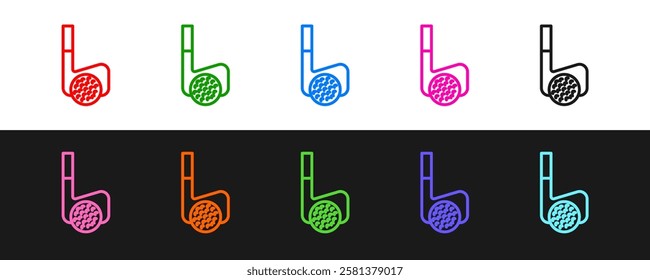 Set line Golf club with ball icon isolated on black and white background.  Vector