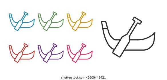 Set line Gondola boat italy venice icon isolated on white background. Tourism rowing transport romantic. Set icons colorful. Vector