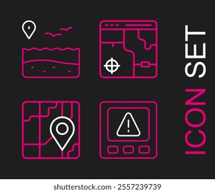 Set line Gps device error, City map navigation, Infographic of city and Location with beach icon. Vector