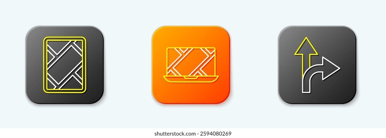 Set line Gps device with map, City navigation and Road traffic sign icon. Vector