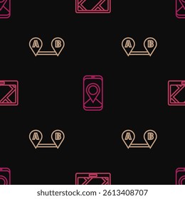 Set line Gps device with map, Route location and City navigation on seamless pattern. Vector