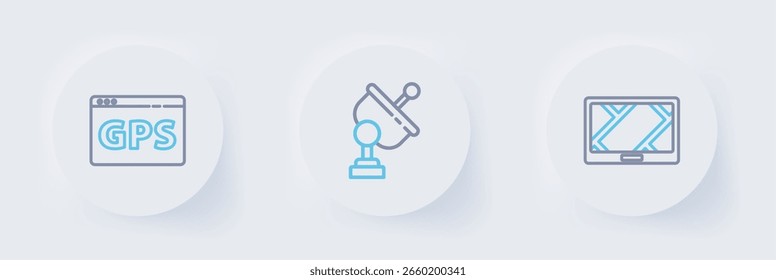 Set line Gps device with map, Radar and  icon. Vector