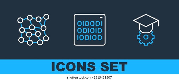 Fije el límite de la graduación de la línea, la red neuronal y el icono del código binario. Vector
