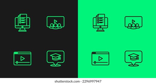 Establecer el límite de graduación de línea en la burbuja de voz, vídeo de reproducción en línea, prueba, prueba, encuesta e icono de clase. Vector