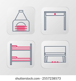 Set line Grand piano, Bunk bed, Wooden table and Interior fireplace icon. Vector