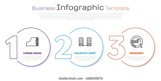 Set line Grand piano, Stereo speaker and Music CD player. Business infographic template. Vector