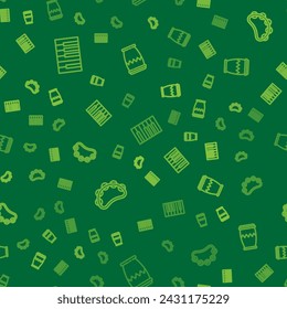 Set line Grand piano, Tambourine and Drum on seamless pattern. Vector