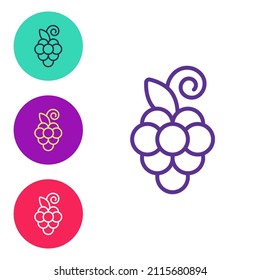 Fijar la línea Icono de fruta de uva aislado en fondo blanco. Indique los iconos en colores. Vector