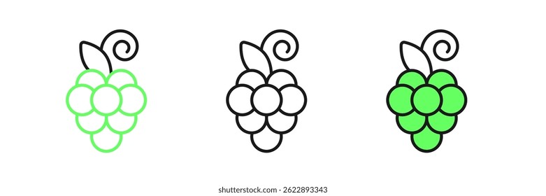 Set line Grape fruit icon isolated on white background.  Vector