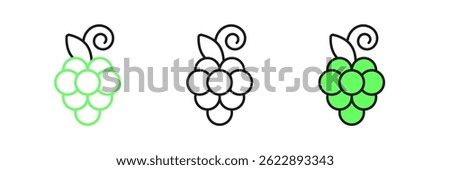 Set line Grape fruit icon isolated on white background.  Vector