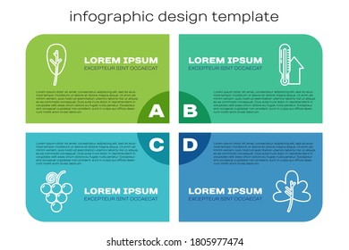 Set Line Grape Fruit, Leaf Or Leaves, Leaf Or Leaves And Meteorology Thermometer. Business Infographic Template. Vector