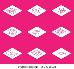 Set line Graph, chart, diagram, Shopping bag with Sale, Target, Pie infographic, Percent up arrow, Financial growth increase and Layers icon. Vector