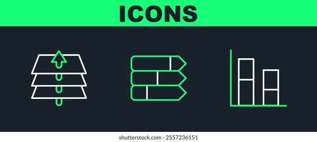 Set line Graph, chart, diagram, Layers and Pie infographic icon. Vector