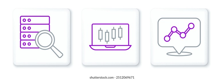Definir infográfico gráfico gráfico de gráfico de linhas, ícone de gráficos de crescimento de mercado de servidor e ações. Vetor